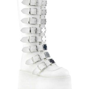 Pre-Owned White Demonia "Damned-318" Knee High Boots Sz 10